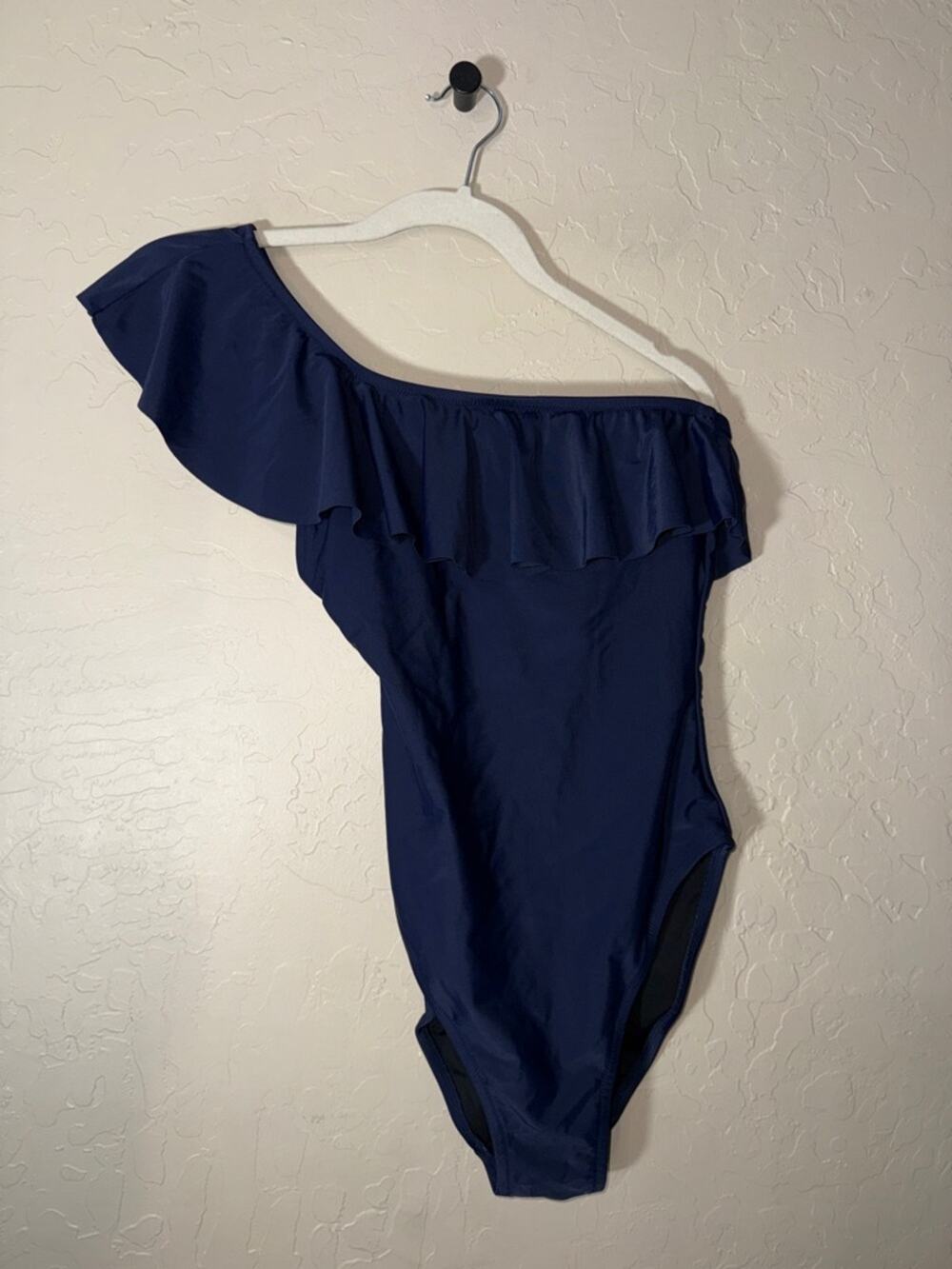 J. Crew one shoulder ruffle navy blue one piece swim size small